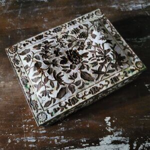 Antique Chinese Enamel on Brass Floral Cigarette Box With Hinged Lid *Read